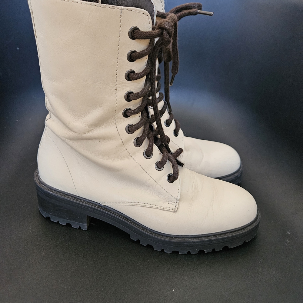 White / Ivory Leather Combat Boots - Picture 5 of 12